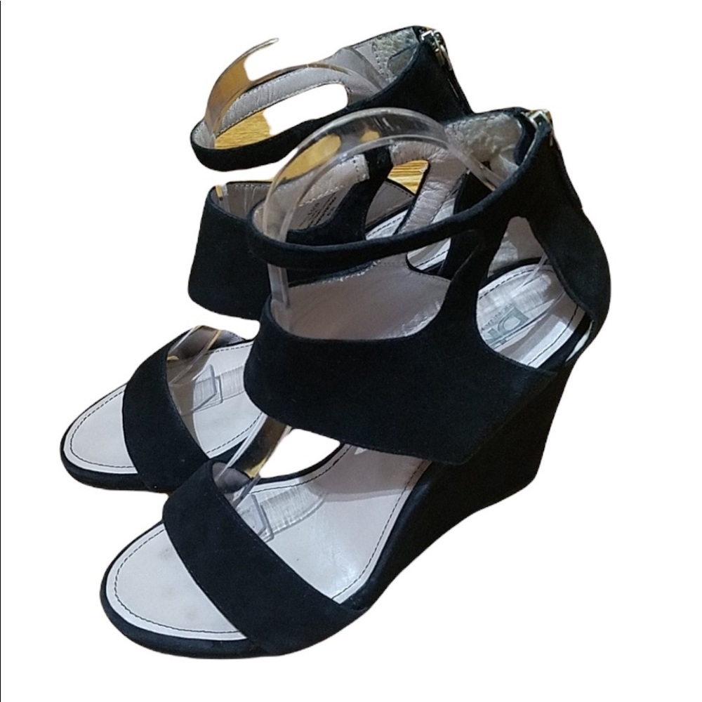 DKNY Suede Leather Black Wedges Size 8.5